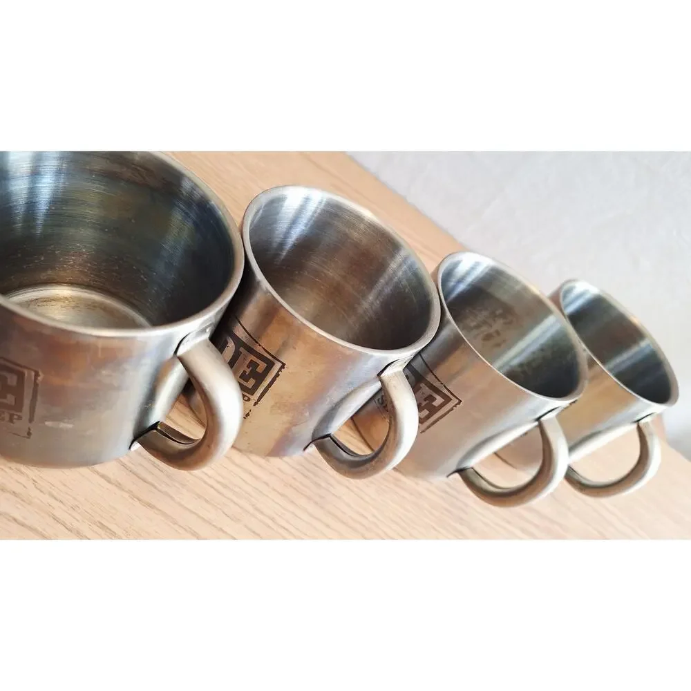 Vtg Eat Sleep Ride Motorcycle Mugs Stainless Steel Coffee Cups Marlboro Set Of 4